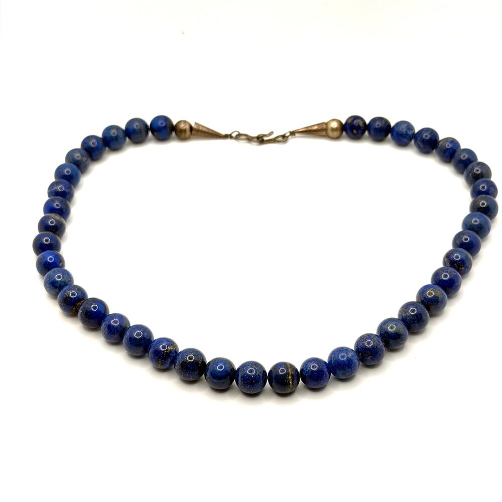 Vintage 90s Stamped Sterling Southwestern Blue Lapis Lazuli Beaded Necklace